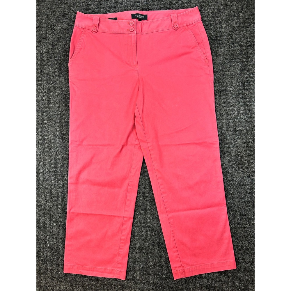 Talbots Heritage Fit Womens Coral Pink Crop Pants Straight Leg Stretch Chino 12